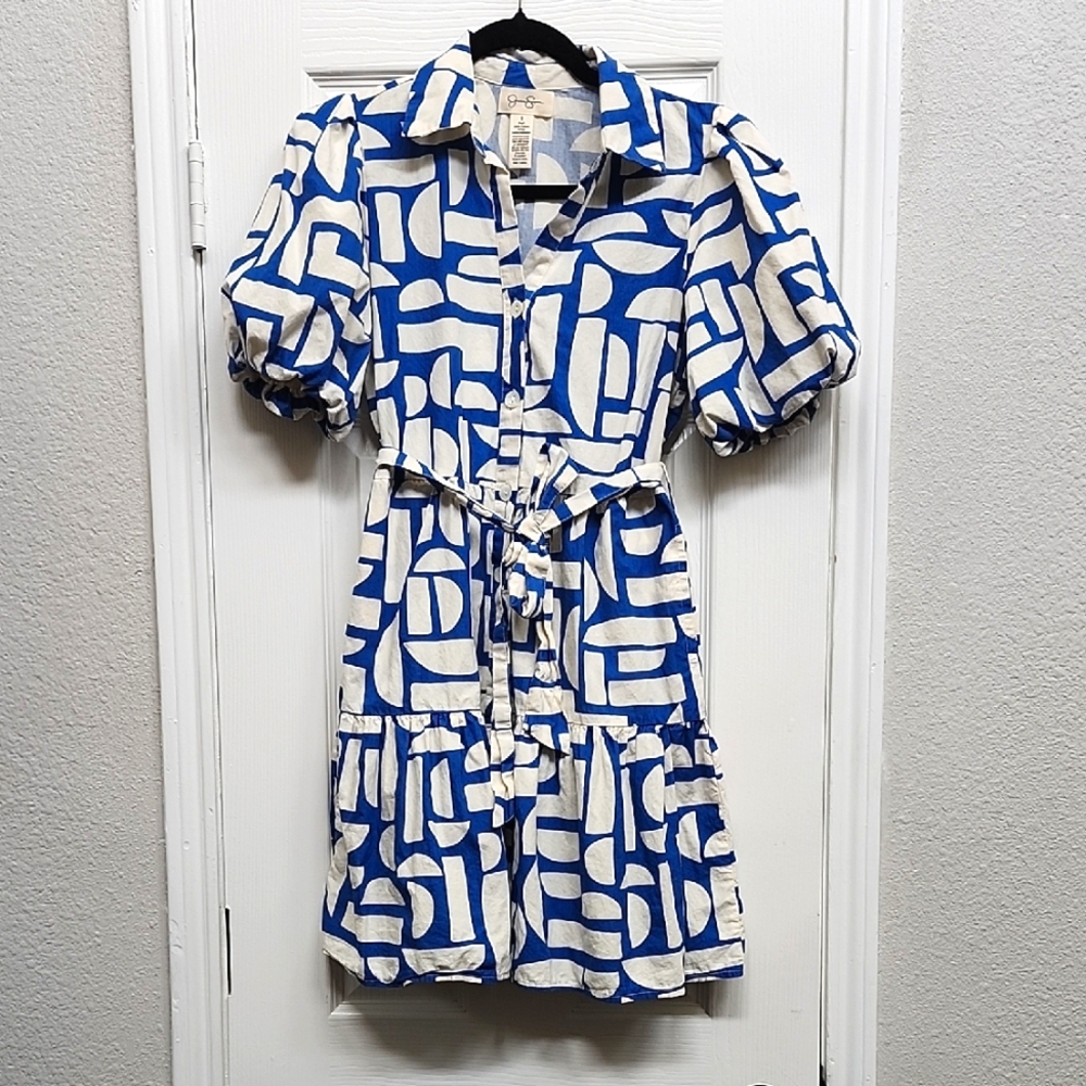 Jessica Simpson Blue/White Print Mini Dress, Size S